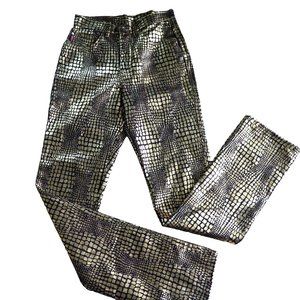 Vintage High Rise Gold Matallic Jeans S Snakeskin Straight Leg Pockets Deadstock